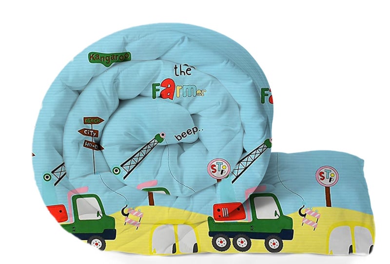 Filymore Cute Car Comforter for Kids Boys - Cute Cartoon Print Single Bed Blanket, Microfiber Dohar for Boys & Girls | Soft Kids Winter & Summer Quilt |60x90 Inches (Leamon and SkyBlue) - Image 1