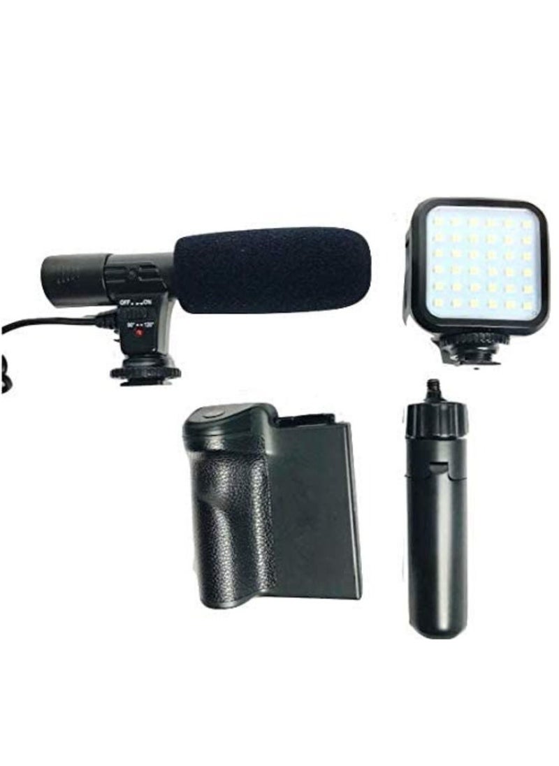 Vlogging Follow Me Kit with LED Video Light + Microphone + Camera Grip with Mobile Phone Holder + Mini Tripod Compatible with Smartphones for TikTok, Youtube, Live Streaming and Meetings