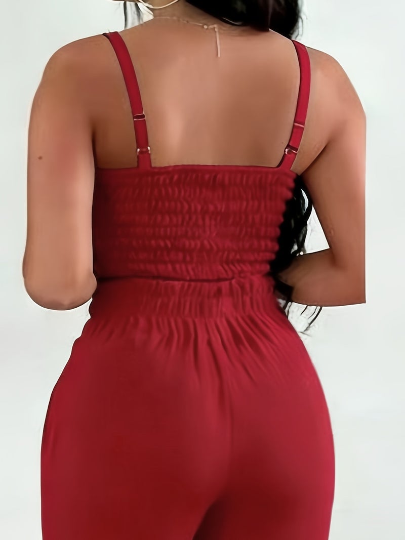 2-piece Women's Set with Thin Strap Stretch Camisole and Wide-leg Pants for Casual Vacation Wear - Image 4