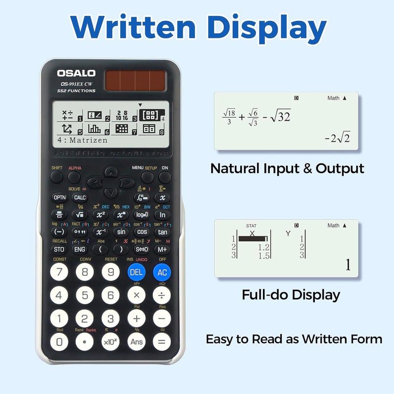 OSALO Scientific Calculator 552 Functions 4 Line Written Display Solar and Battery for School College Math Engineering Calculators Black (OS-991EX CW) - Image 3