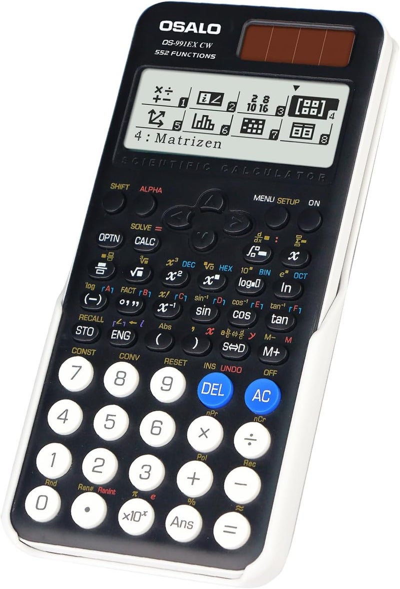 OSALO Scientific Calculator 552 Functions 4 Line Written Display Solar and Battery for School College Math Engineering Calculators Black (OS-991EX CW) - Image 1