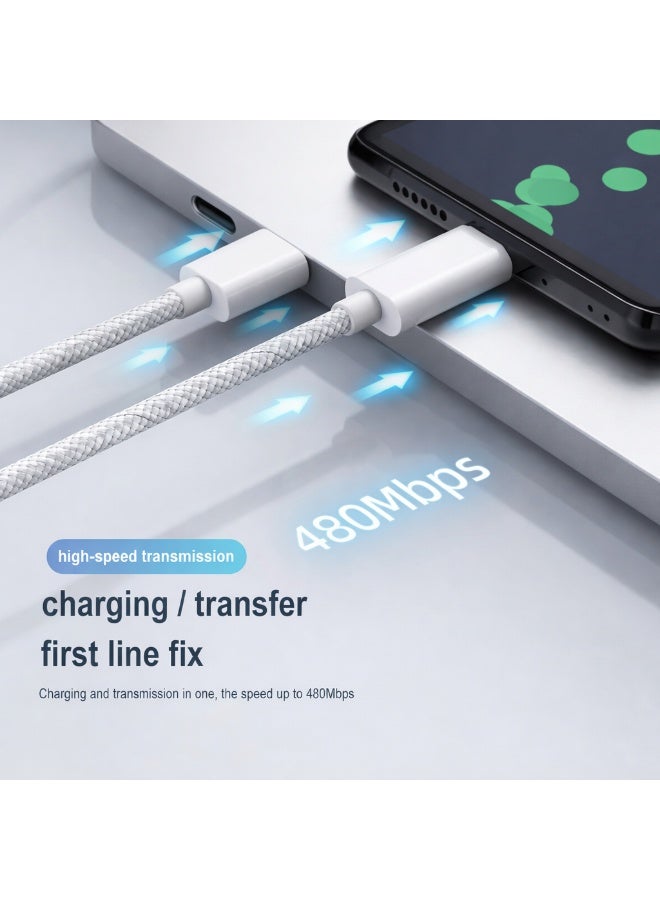 كابل تايب سي إلى تايب سي 2 متر – شحن سريع PD – سلك مجدول متين – للابتوب وماك بوك وآيفون 15/16 وآيباد - Image 5