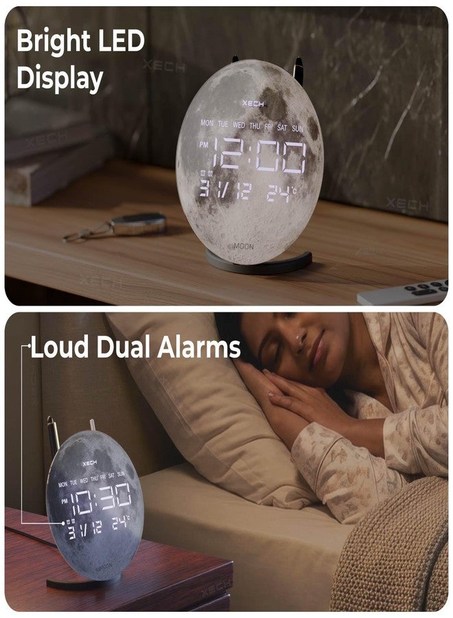 Xech Alarm Clock for Heavy Sleepers | Dual Loud Alarms | USB-C Powered | Small LED Table Clock for Students | Home Decoration Items for Living Room | Gift for Woman | Solaris-X Neo (Moon) - Image 2