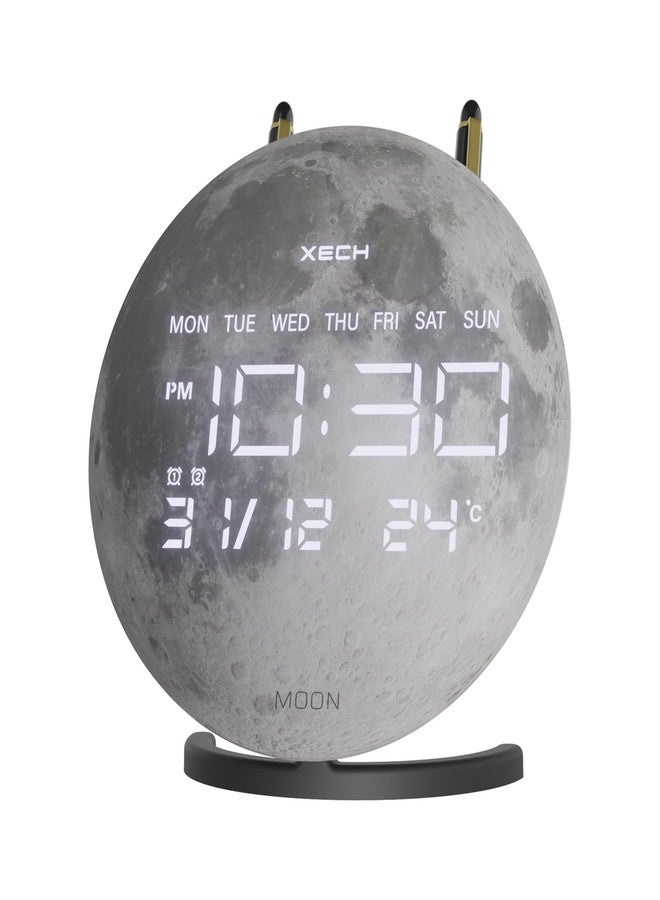 Xech Alarm Clock for Heavy Sleepers | Dual Loud Alarms | USB-C Powered | Small LED Table Clock for Students | Home Decoration Items for Living Room | Gift for Woman | Solaris-X Neo (Moon) - Image 1
