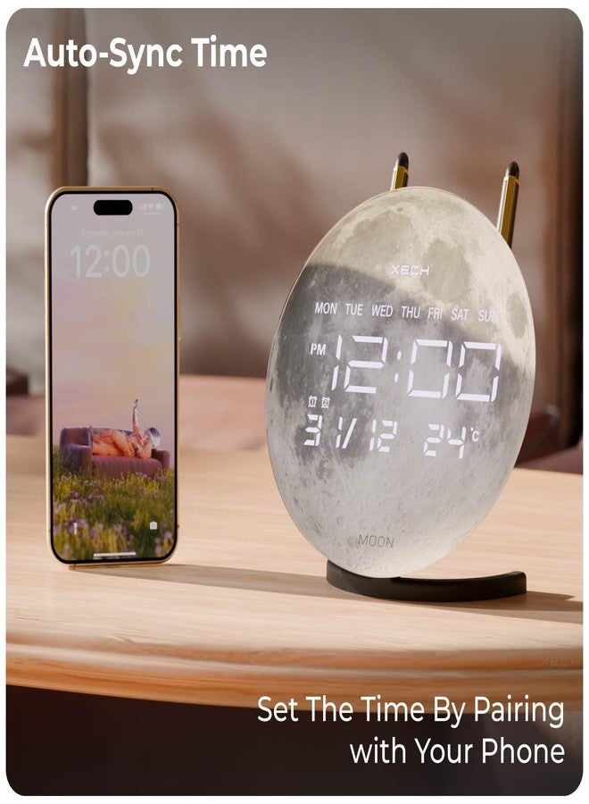 Xech Alarm Clock for Heavy Sleepers | Dual Loud Alarms | USB-C Powered | Small LED Table Clock for Students | Home Decoration Items for Living Room | Gift for Woman | Solaris-X Neo (Moon) - Image 4