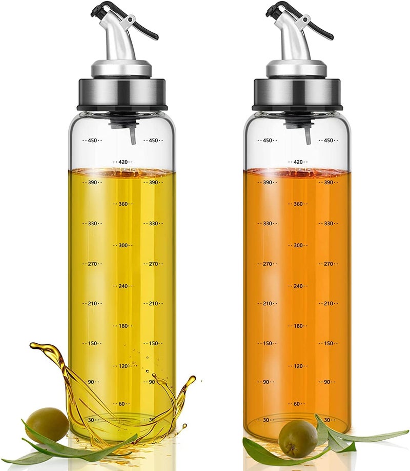 TASKHOUSE Leak Proof Crystal Clear Transparent Oil Dispenser 500ml Bottle for Olive Oil Vinegar Cruet Soy Sauce Liquid Beverages for Kitchen Airtight Dispenser Lid Pack Of 2