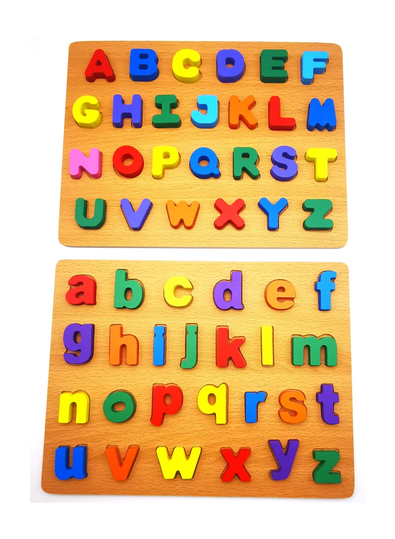 asmat Wooden ABCD Letter Puzzle Toy, Educational Wooden Alphabet Puzzle Capital & Small Letters (2 packs) - Image 1