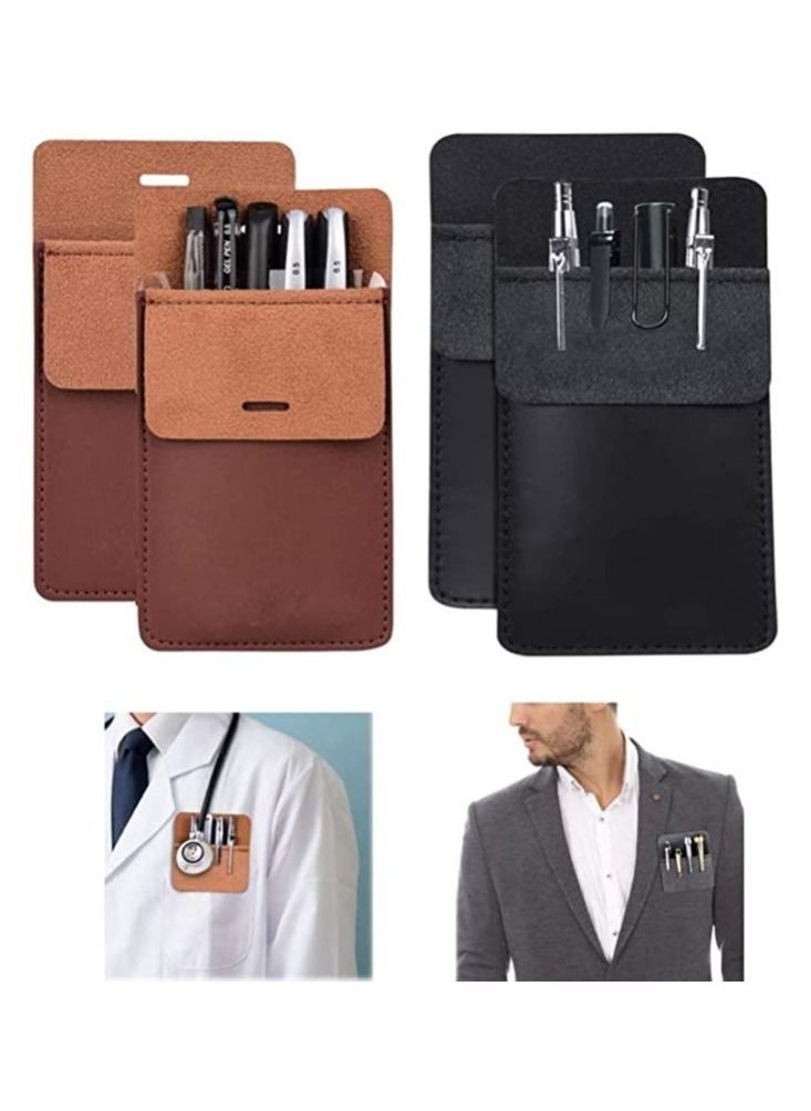 SYOSI Pocket Protector Pen Holder, 4 Pcs Multi-Purpose Leather Pen Pouch Holder Organizer, Pens Pocket Protector for Office School Hospital Men Women Nurse Shirt Lab Coats Pant Pencil Pointers Ruler Tools - Image 1