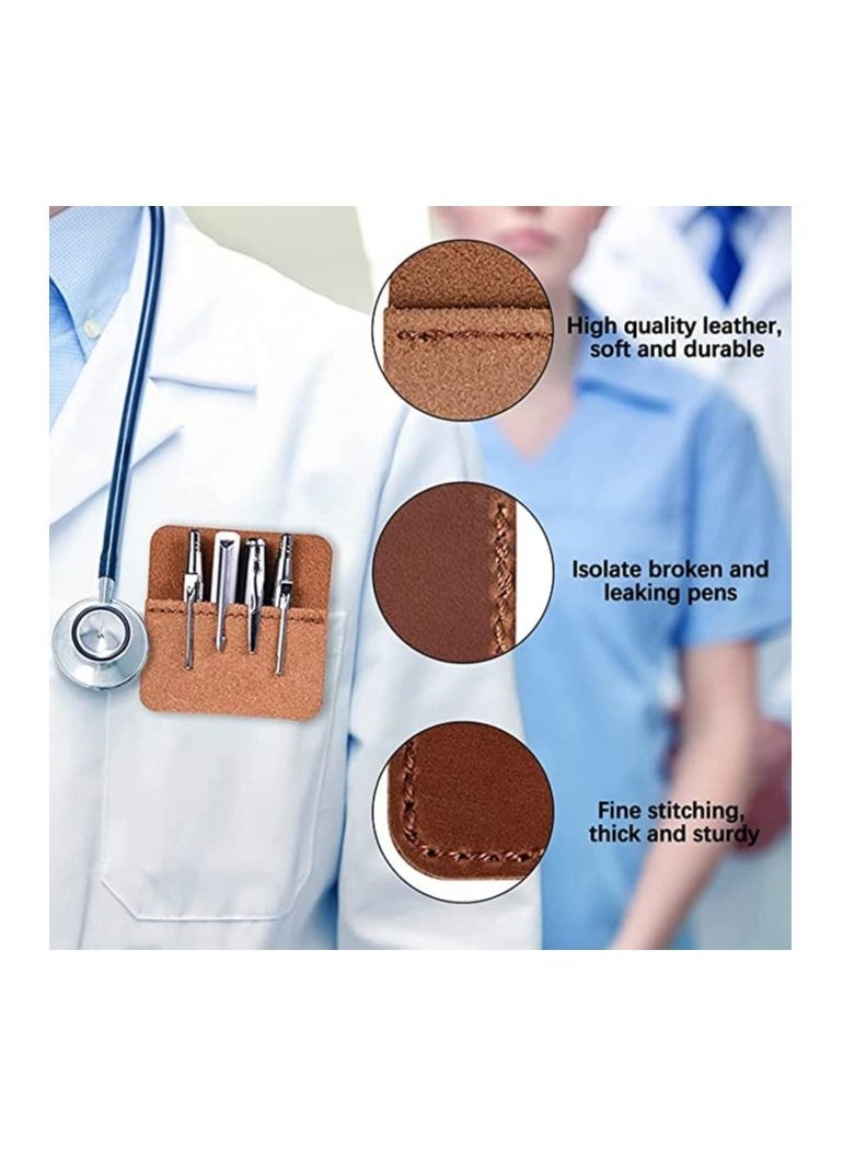 SYOSI Pocket Protector Pen Holder, 4 Pcs Multi-Purpose Leather Pen Pouch Holder Organizer, Pens Pocket Protector for Office School Hospital Men Women Nurse Shirt Lab Coats Pant Pencil Pointers Ruler Tools - Image 2