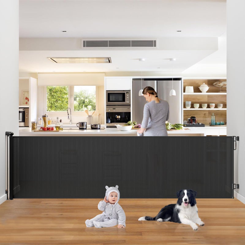 PRObebi Retractable Baby Dog Gate Extends to 110 Wide 34 Tall for Stairs Doorways Hallways Outdoor Deck Porch