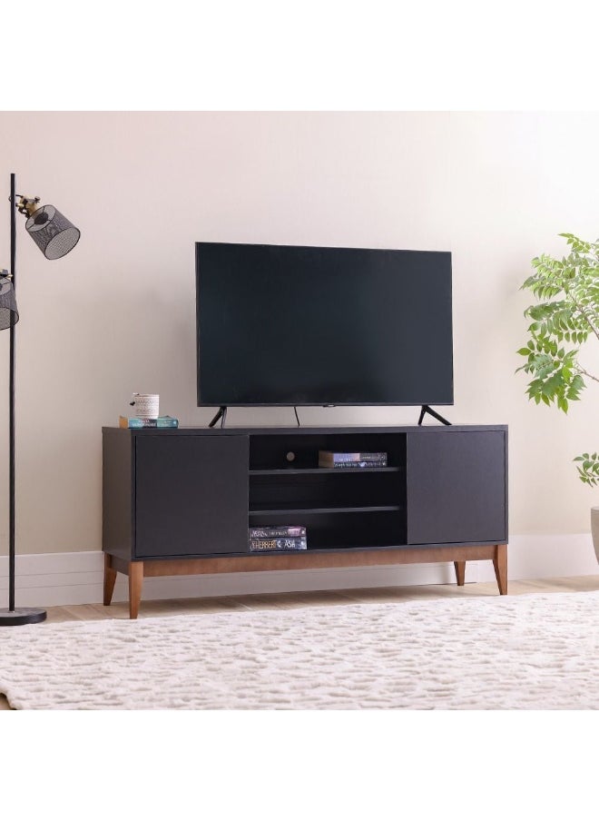 DANUBE HOME Titan Tv Unit Extendable Top Entertainment Modern Design Multifunctional Tv Stand Wooden Tv Stand Media Console Table For Living Room Bedroom - Black/Natural - Up To 65 Inch  - Image 1