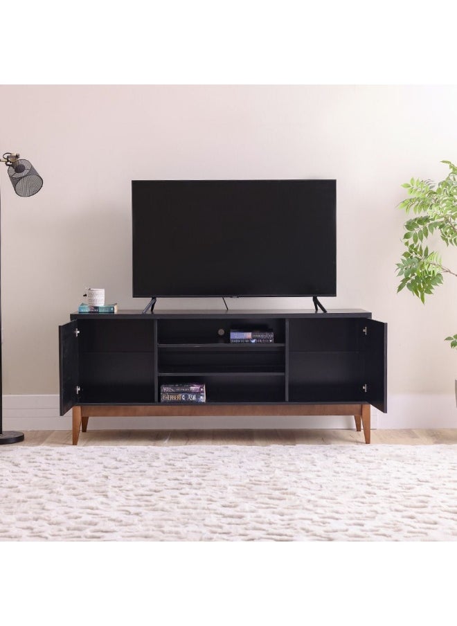 DANUBE HOME Titan Tv Unit Extendable Top Entertainment Modern Design Multifunctional Tv Stand Wooden Tv Stand Media Console Table For Living Room Bedroom - Black/Natural - Up To 65 Inch  - Image 5