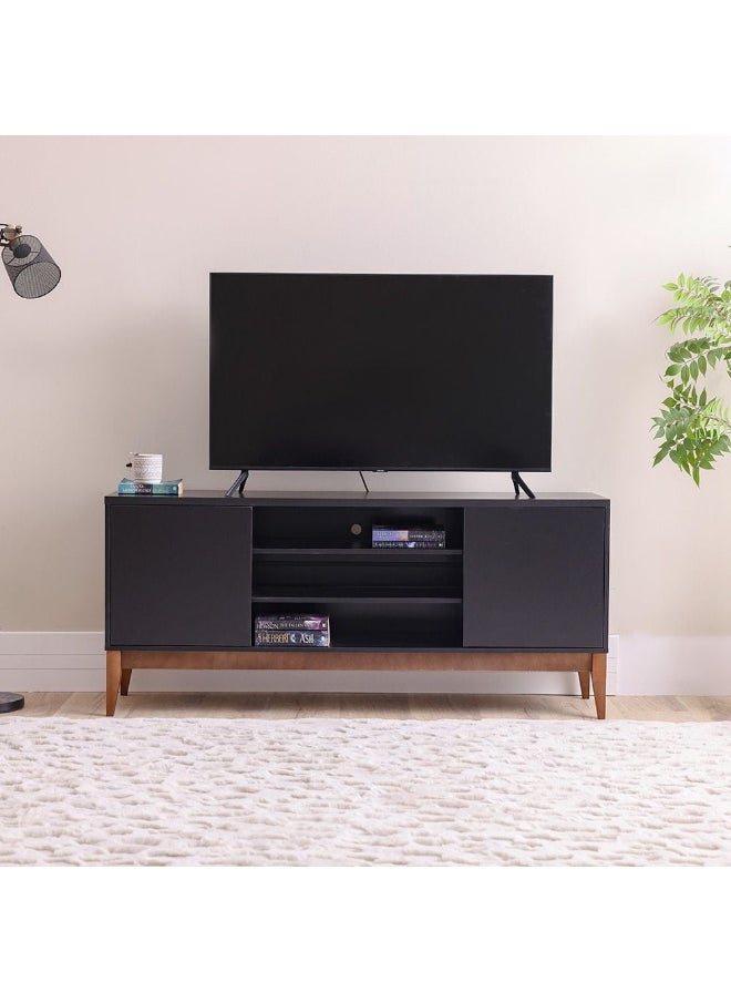 DANUBE HOME Titan Tv Unit Extendable Top Entertainment Modern Design Multifunctional Tv Stand Wooden Tv Stand Media Console Table For Living Room Bedroom - Black/Natural - Up To 65 Inch  - Image 2
