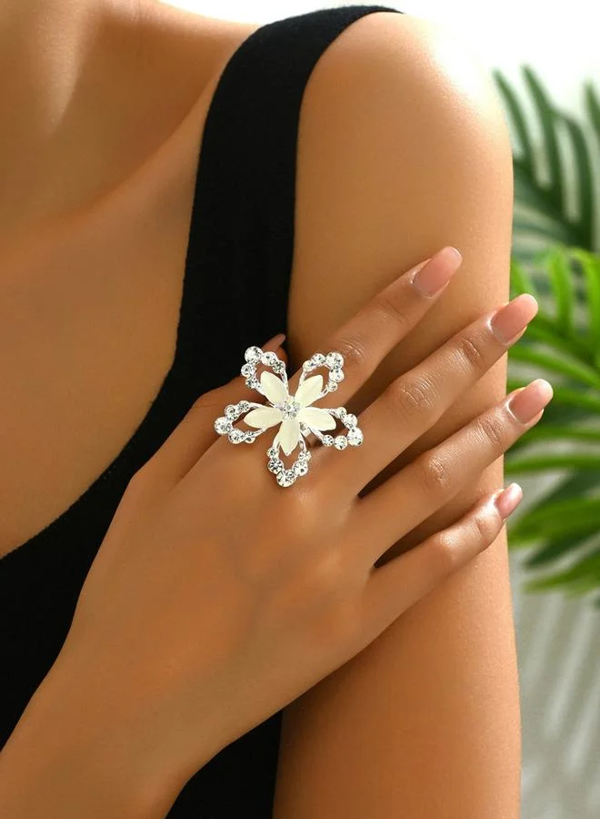 تايك تو خاتم مزين بشكل زهرة فضية