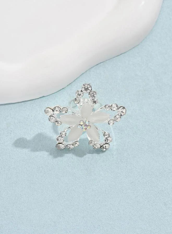 تايك تو خاتم مزين بشكل زهرة فضية