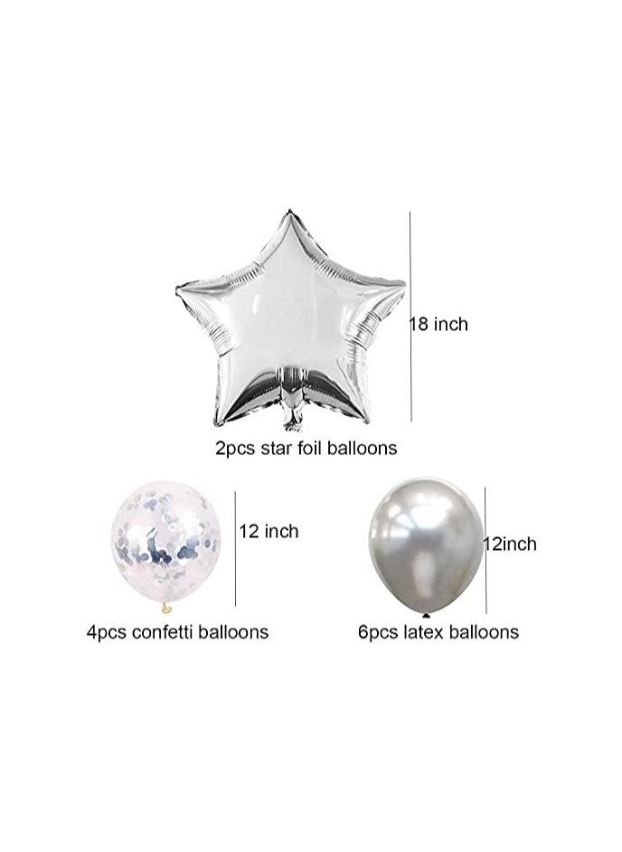 مارك مجموعة زينة عيد ميلاد سعيد فضي - لافتة من رقائق معدنية ، 6 بالونات من اللاتكس و 2 نجمة ، 4 بالونات حلويات للحفلات الداخلية والخارجية DÃ©cor - Image 2