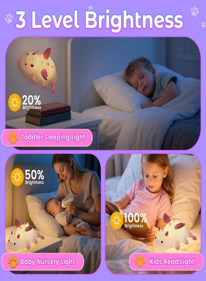 AVEKI Pink Dragon Night Light, Cute Baby Dragon Lamp Gifts for Girls and Princess, 10 Modes Adjustable Touch Baby Light, Rechargeable Nursery Lamp with Timer, Portable Nightlight for Kids Girl - Image 4