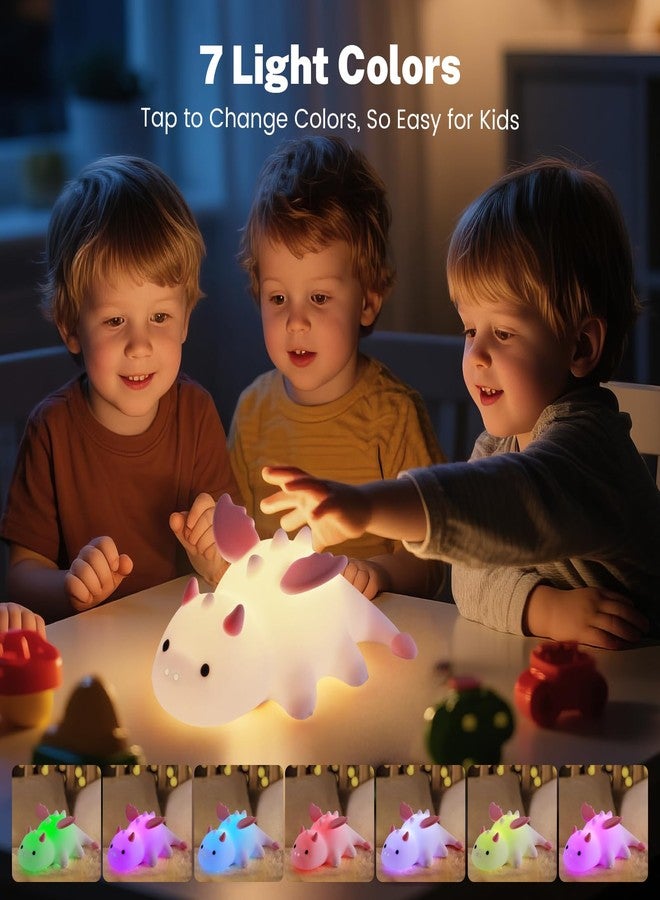 AVEKI Pink Dragon Night Light, Cute Baby Dragon Lamp Gifts for Girls and Princess, 10 Modes Adjustable Touch Baby Light, Rechargeable Nursery Lamp with Timer, Portable Nightlight for Kids Girl - Image 3