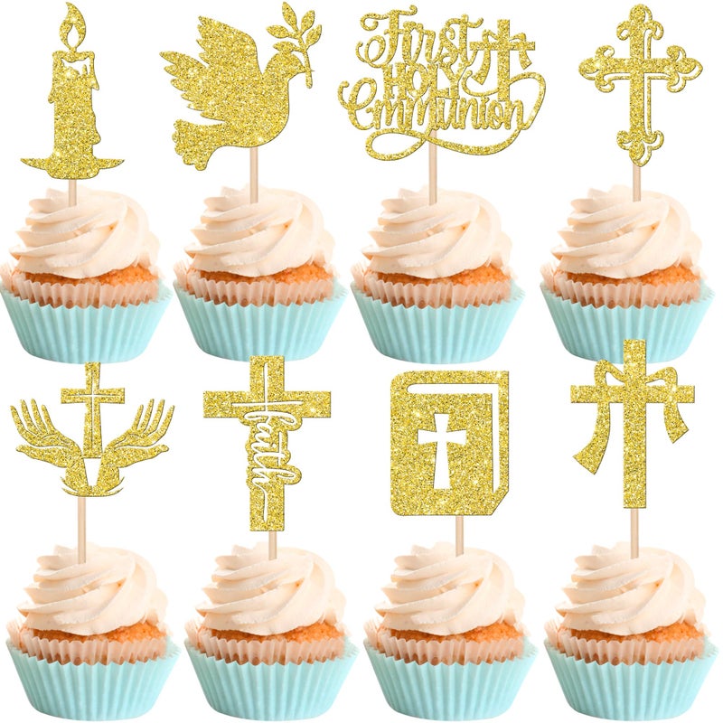 RSSTARXI 24 Pack First Holy Compleion Cupcake Topcake Gold Glitter Dove God Gost Biss - Image 1