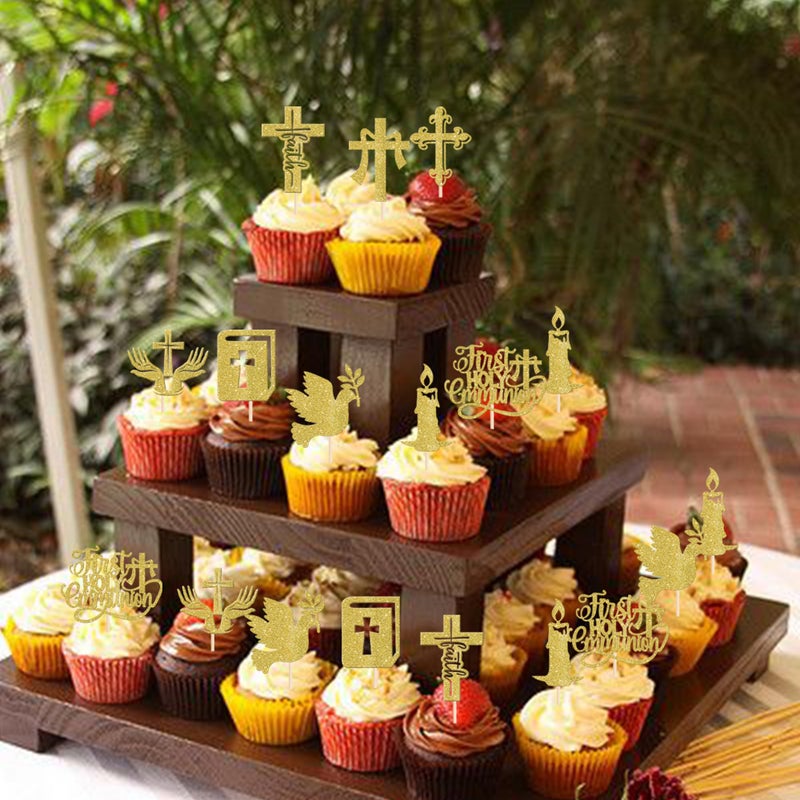 RSSTARXI 24 Pack First Holy Compleion Cupcake Topcake Gold Glitter Dove God Gost Biss - Image 5