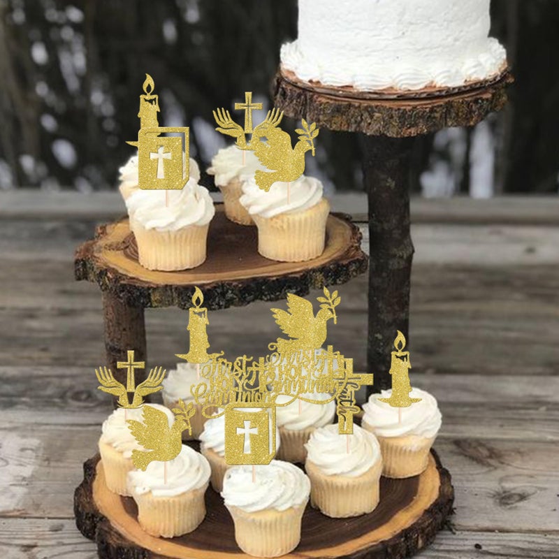 RSSTARXI 24 Pack First Holy Compleion Cupcake Topcake Gold Glitter Dove God Gost Biss - Image 3