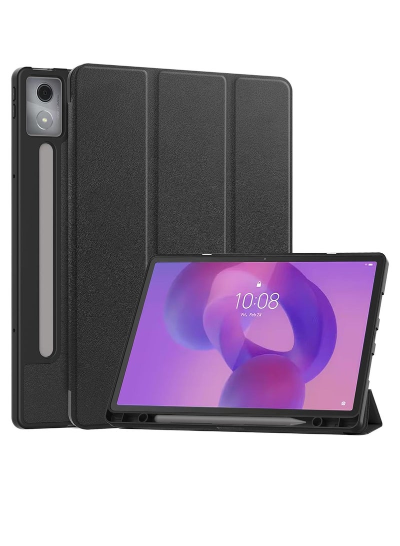 Case for Lenovo Idea Tab Pro 12.7 inch 2025 with Pencil Holder, Slim Protective Case with Stand PU Leather Tablet, Black - Image 1