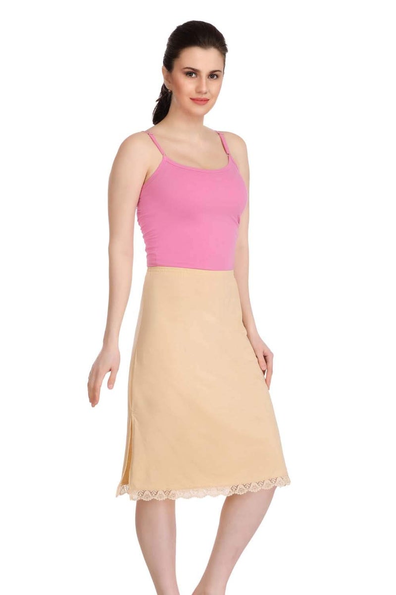 Splash Cotton Rich Regular Skirt Slip for Women - Knee Length Beige - Image 2