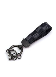 Gray Plaid PU Leather Car Keychain