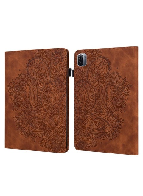 Case Cover For Xiaomi Pad 5 Pro / Pad 5 Peacock Embossed Pattern TPU + PU Horizontal Flip Leather Case with Holder & Card Slots & Wallet & Sleep / Wake-up Function Brown