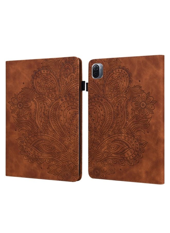 HuHa - Case Cover For Xiaomi Pad 5 Pro / Pad 5 Peacock Embossed Pattern TPU + PU Horizontal Flip Leather Case with Holder & Card Slots & Wallet & Sleep / Wake-up Function Brown - Image 1