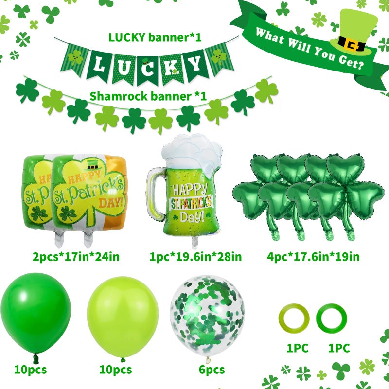 DECGOL 47Pcs St Patricks Day Decorations Shamrock Garland Banner Green Balloons Dark Green Balloon for St. Patrick's Day Irish Party Supplies - Image 3