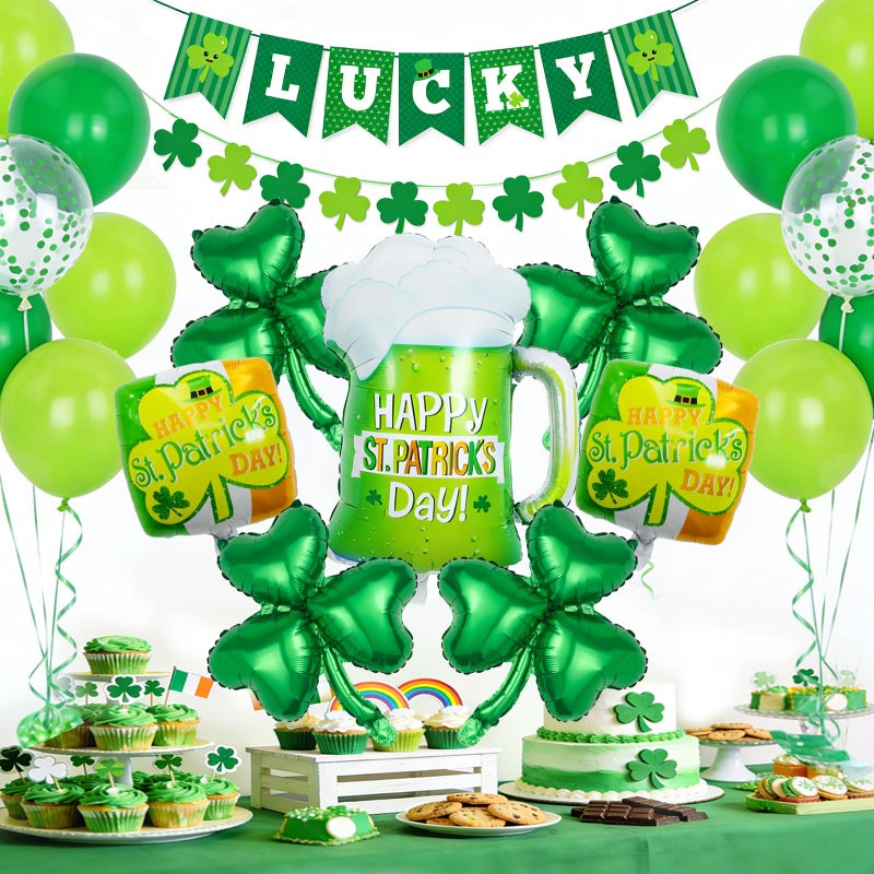 DECGOL 47Pcs St Patricks Day Decorations Shamrock Garland Banner Green Balloons Dark Green Balloon for St. Patrick's Day Irish Party Supplies - Image 2