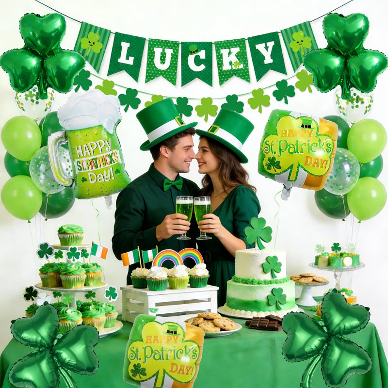 DECGOL 47Pcs St Patricks Day Decorations Shamrock Garland Banner Green Balloons Dark Green Balloon for St. Patrick's Day Irish Party Supplies - Image 4