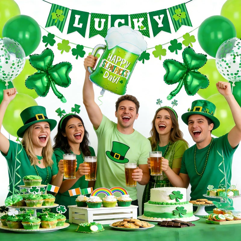 DECGOL 47Pcs St Patricks Day Decorations Shamrock Garland Banner Green Balloons Dark Green Balloon for St. Patrick's Day Irish Party Supplies - Image 5