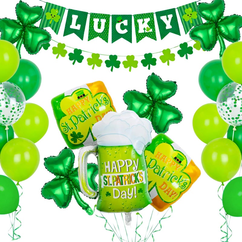 DECGOL 47Pcs St Patricks Day Decorations Shamrock Garland Banner Green Balloons Dark Green Balloon for St. Patrick's Day Irish Party Supplies - Image 1