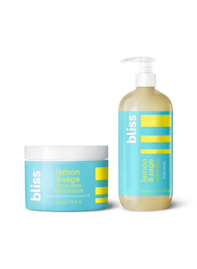 BLISS Lemon Love Exfoliating Duo: Soapy Suds Body Wash & Body Scrub With Shea Butter And Coconut Oil Lemon And Sage 17 Fl Oz Gentle And Hydrating For Supremely Soft Skin - Image 1