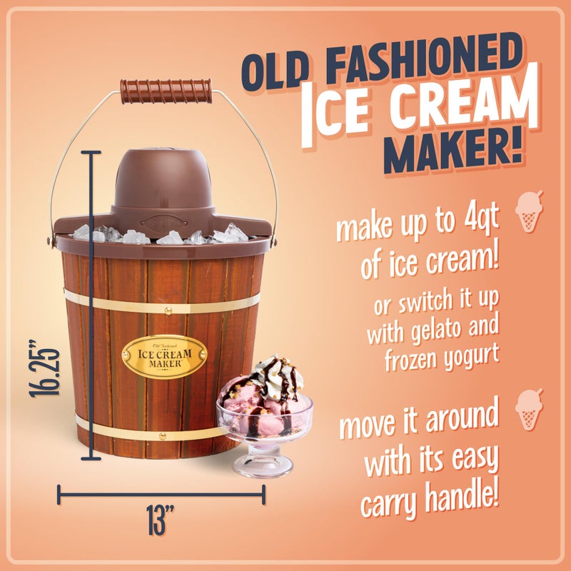 Nostalgia Electric Ice Cream Maker - Old Fashioned Soft Serve Ice Cream Machine Makes Frozen Yogurt or Gelato in Minutes - Fun Kitchen Appliance - Vintage Wooden Style - Dark Wood - 4 Quart - Image 2