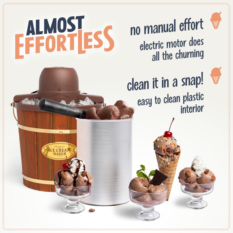 Nostalgia Electric Ice Cream Maker - Old Fashioned Soft Serve Ice Cream Machine Makes Frozen Yogurt or Gelato in Minutes - Fun Kitchen Appliance - Vintage Wooden Style - Dark Wood - 4 Quart - Image 5