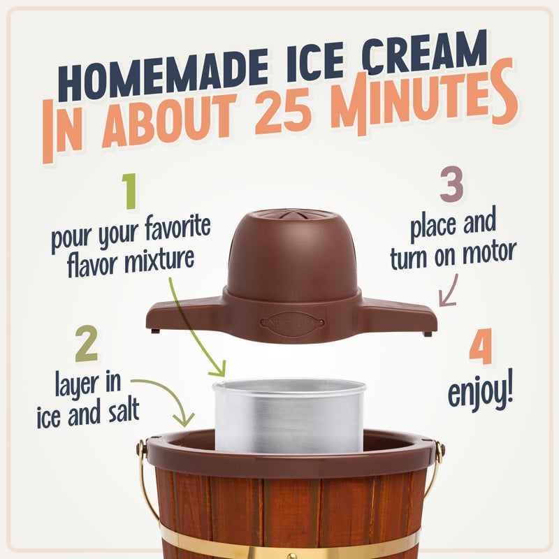 Nostalgia Electric Ice Cream Maker - Old Fashioned Soft Serve Ice Cream Machine Makes Frozen Yogurt or Gelato in Minutes - Fun Kitchen Appliance - Vintage Wooden Style - Dark Wood - 4 Quart - Image 3