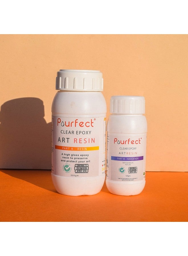 Pourfect Epoxy Art Resin Starter Kit (400 gm pack) | Ultra clear | UV resistant | Safe - ASTM certified for Beginners Artists and Professionals Jewellery Making Coasters DIY Craft | Beginner friendly - Image 1