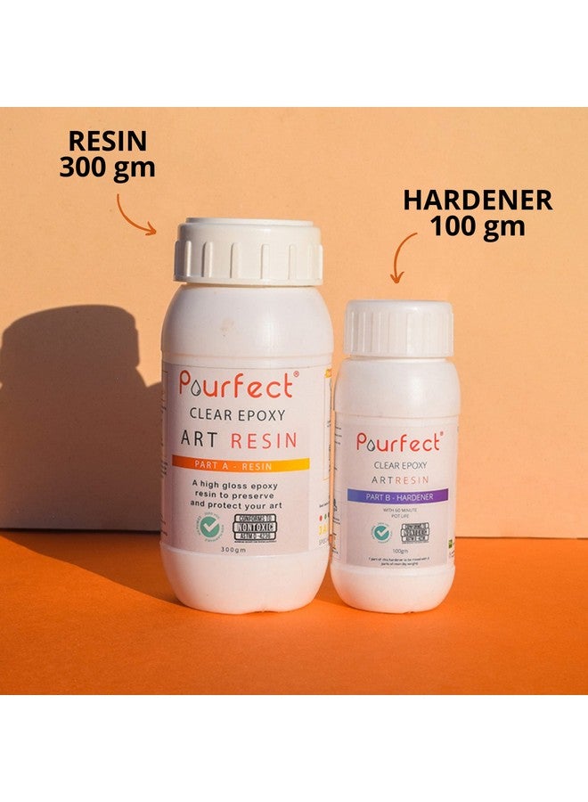 Pourfect Epoxy Art Resin Starter Kit (400 gm pack) | Ultra clear | UV resistant | Safe - ASTM certified for Beginners Artists and Professionals Jewellery Making Coasters DIY Craft | Beginner friendly - Image 2