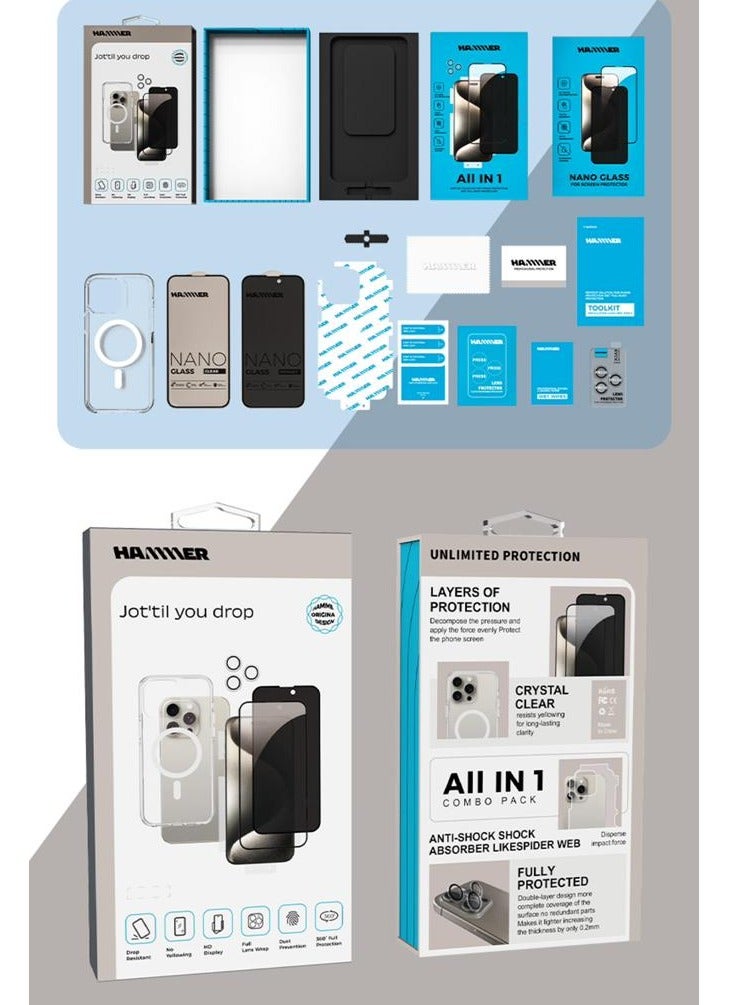 Hammer Integrated Hummer package for iPhone 15 plus , anti-yellowing, resistant to falling by a degree, slim crystal case, full lens protection, anti-scratch - Image 2