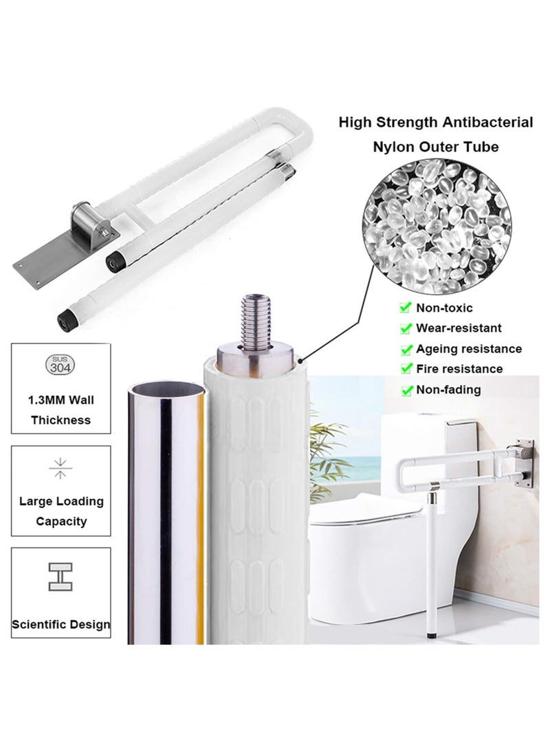 Hihonor Foldable Toilet Grab Bar 304 Stainless Steel Medical Safety Shower Handrails Anti Slip Bathroom Seat Support Bar Flip-Up Bathtub Grab Arm Bar Hand Grips for Disabled Elderly Handicap Pregnant(White) - Image 3