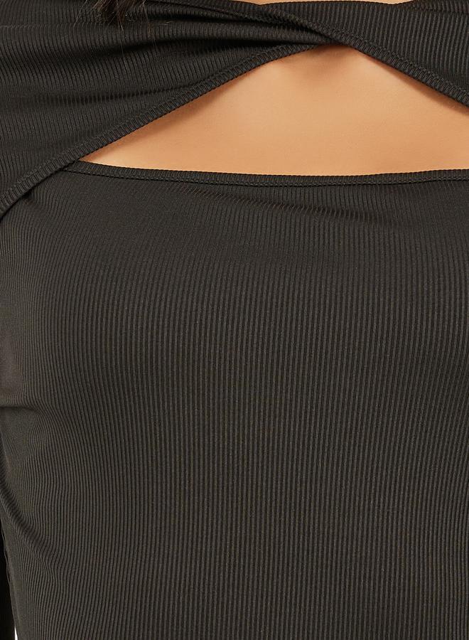Styli Women Black Ribbed Cut Out Knit Top  - Image 4