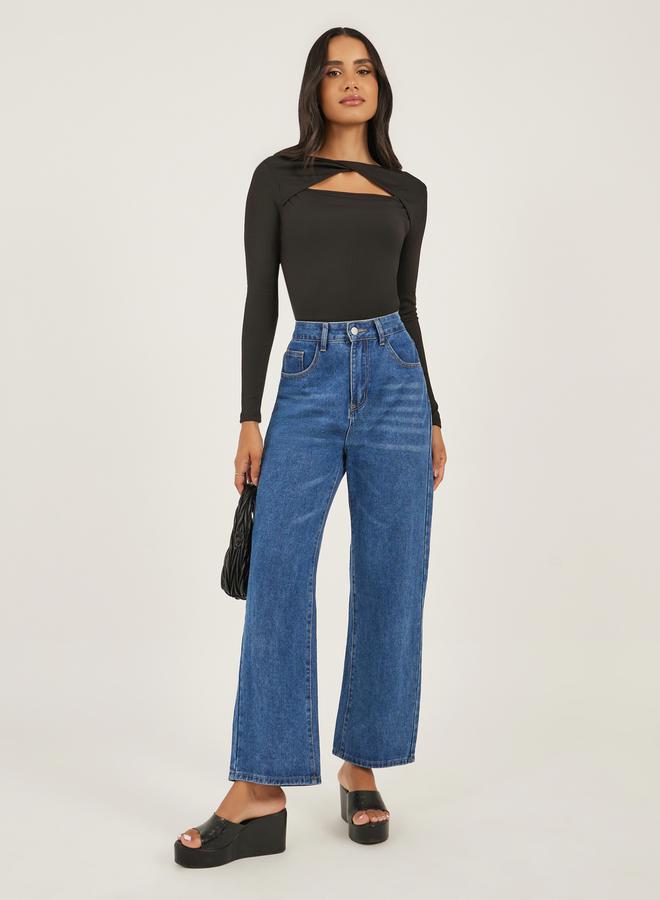 Styli Women Black Ribbed Cut Out Knit Top  - Image 3