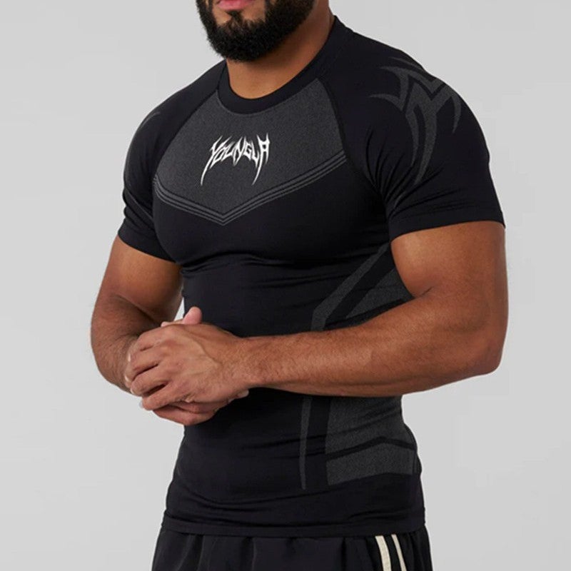 تي شيرت صيفي للرجال من يانغلا - رياضي لياقة بدنية سريع الجفاف قابل للتنفس مرن ملابس رياضية خارجية للجري وكرة السلة - أزرق داكن - Image 4