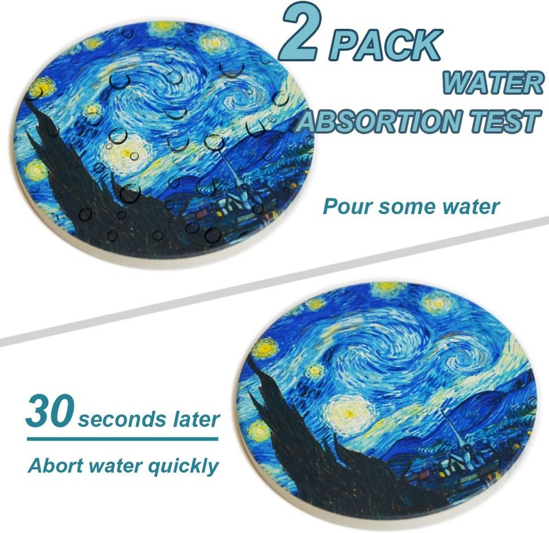WOW DING Coasters for Drinks Van Gogh Art Ceramic Coasters - Use 2 Famous Van Gogh Paintings, Unique Housewarming Gifts for New Home Decorative - Image 2