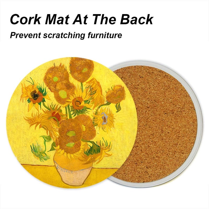 WOW DING Coasters for Drinks Van Gogh Art Ceramic Coasters - Use 2 Famous Van Gogh Paintings, Unique Housewarming Gifts for New Home Decorative - Image 4