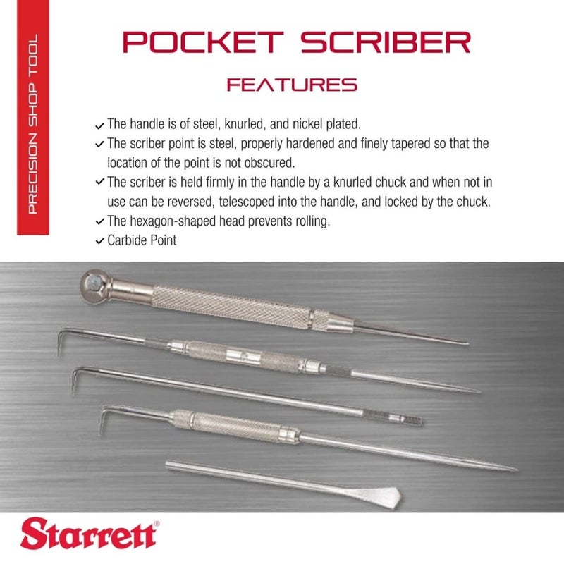 Starrett Carbide Pocket Scriber with Hexagon Shape Head  278 72mm Point Length 38 95mm Handle Diameter Knurled and NickelPlated Handle  70BX - Image 2