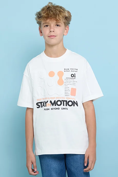 أر أند بي Printed T-Shirt with Crew Neck and Short Sleeves